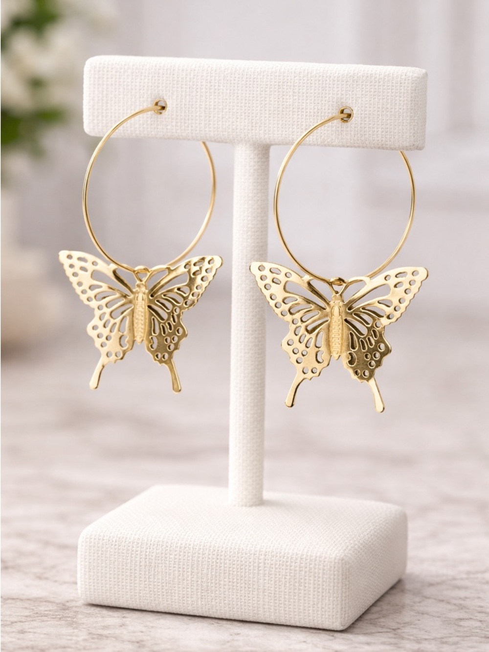 Gold Butterfly Hoop Earrings - Elegant Women's Jewelry